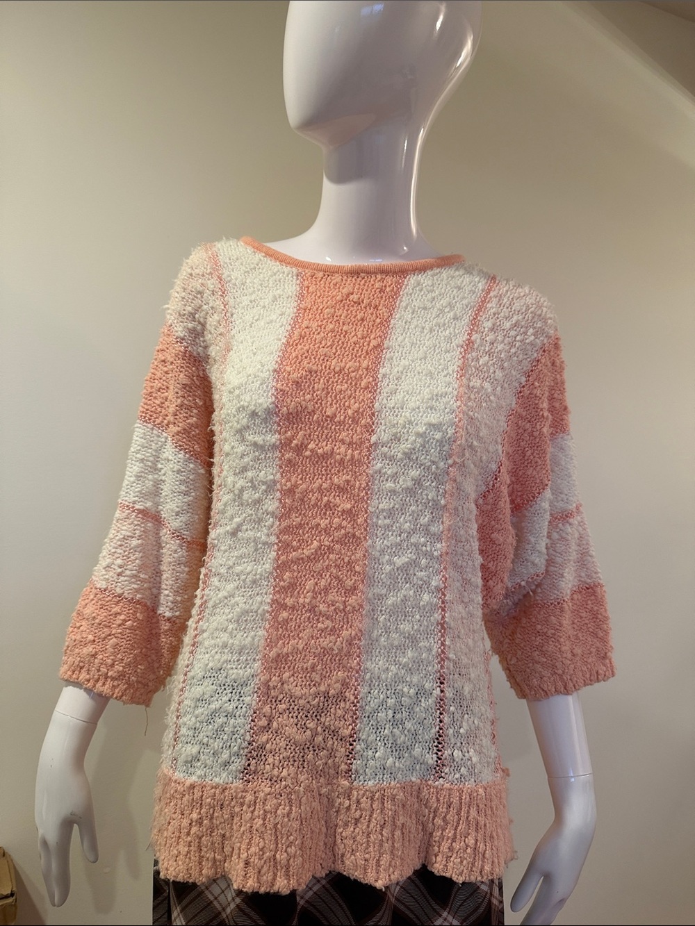 Editions Pink Ivory Striped Textured Knit Sweater